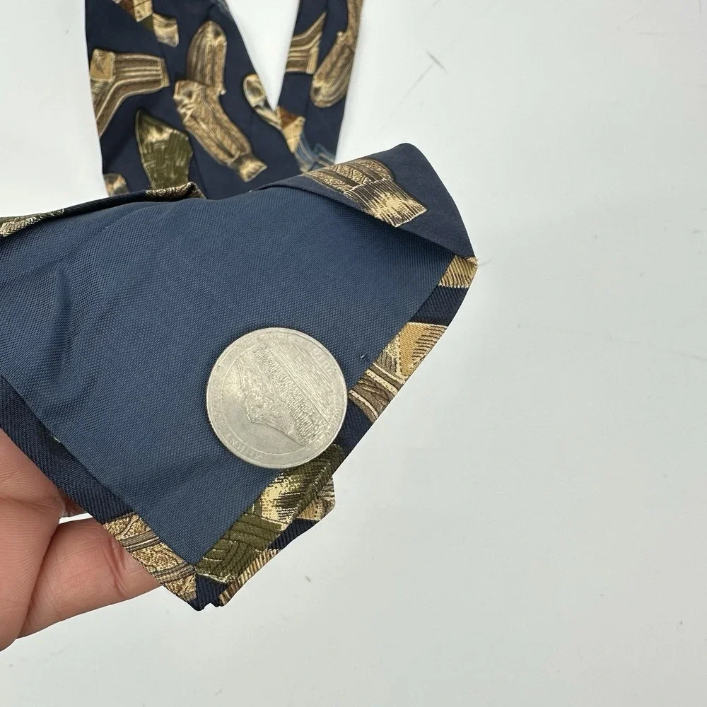 VTG Polo by Ralph Lauren Silk Tie Navy Gold Novelty Sock Print Hand Made In USA